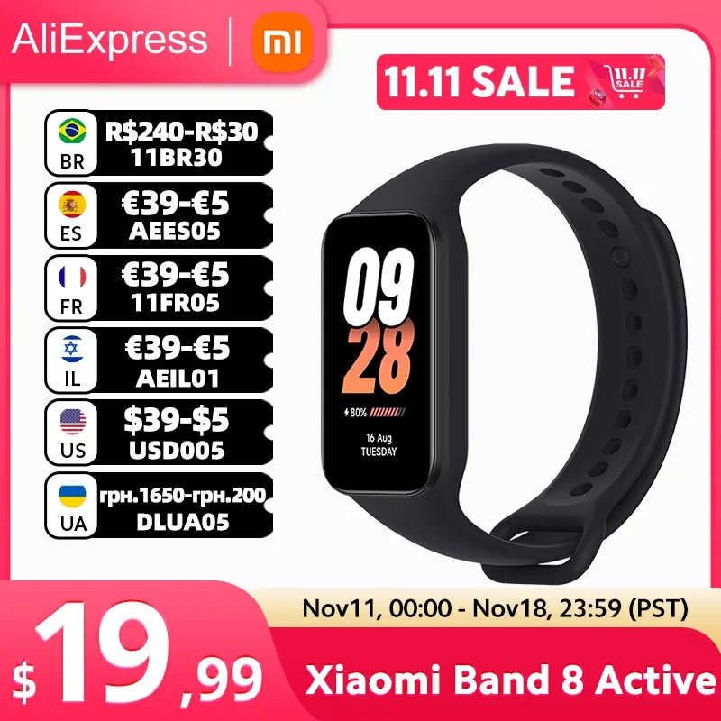 Xiaomi-Smart Band 8, Versão Global, Display LCD de 1,47 ", Bluetooth, 5ATM Impermeável, Monitor de Freqüência Cardíaca, 50 + Modos Esportivos, Novo