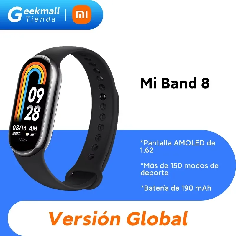 Versão global da Xiaomi Mi Band 8 Ecrã AMOLED 60Hz Oxigénio no sangue Pulseira de fitness Monitor de ritmo cardíaco MI Smart Band