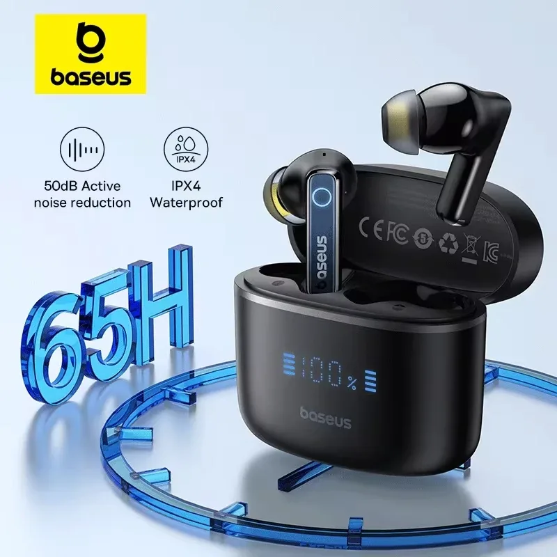 Baseus Bowie 30 Fones de ouvido sem fio 50dB Redução de ruído 65 horas de longa duração Bluetooth 5.3 Fones de ouvido 6 microfones AI Call Clear Big Bass