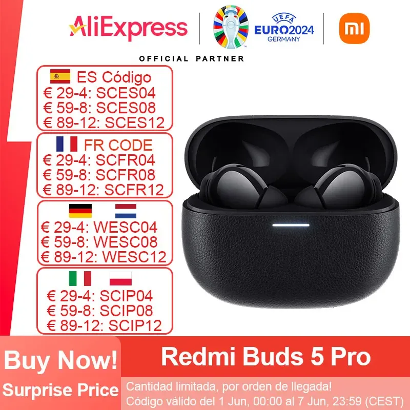 Xiaomi-Redmi Buds 5 Pro, fone de ouvido Bluetooth, cancelamento de ruído AI para chamadas, controle de toque, microfone, BT5.3, 3