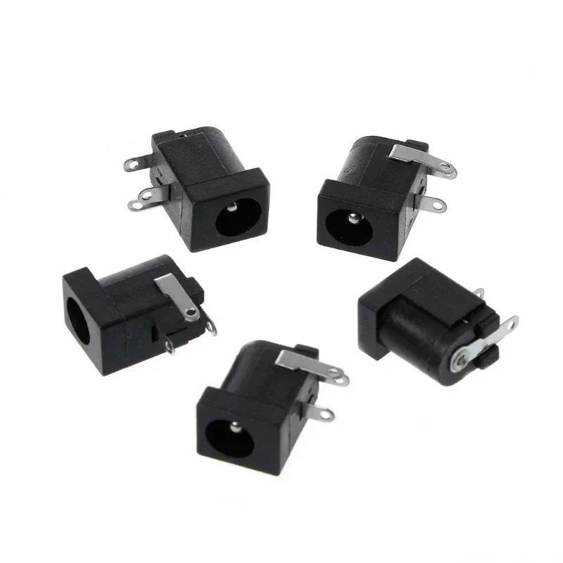 5 peças 5.5x2.1mm DC-005 preto dc tomada de alimentação conectores dc fonte barril-tipo ângulo reto terminal de montagem pcb