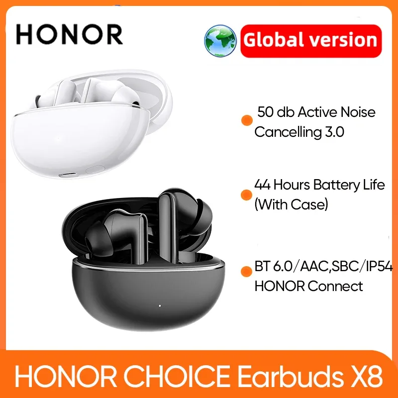 Novos Fones de Ouvido HONOR CHOICE X8 TWS com Redução Ativa de Ruído de 50dB, Bateria de 510 mAh com até 44 horas de reprodução, IP54