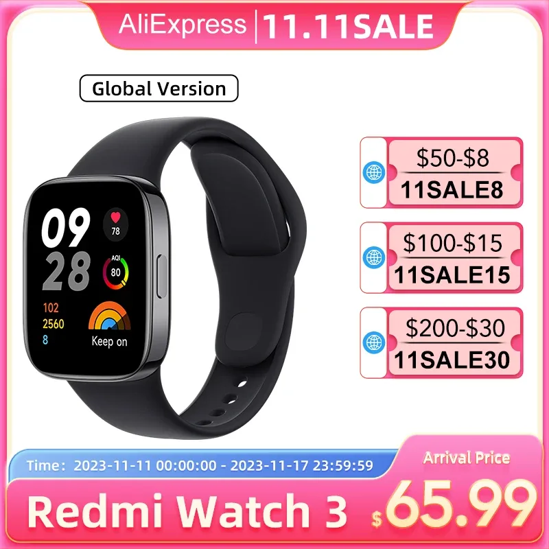 Xiaomi-Redmi Watch 3, Versão Global, Suporta Bluetooth, Em Estoque®Grande AMOLED Display Phone Call, 1,75 ", 5ATM