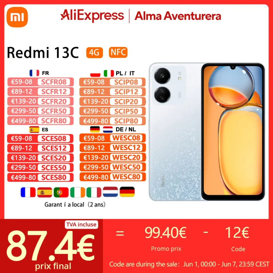 Xiaomi Redmi 13C,Smart Phones,NFC,MediaTek Helio G85,6.74 polegadas Dot Drop Screen,90Hz,50MP Câmera,5000mAh,Versão Global