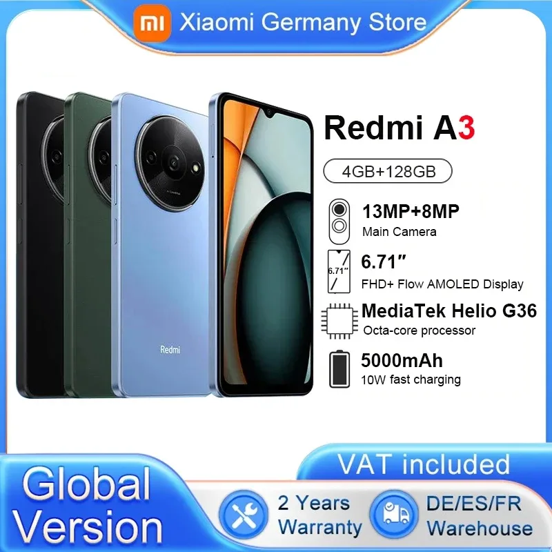 Versão global xiaomi redmi a3 smartphone Mediatek helio g36 tela hd 6.71 Polegada câmera dupla 5000mah bateria 10w carga rápida