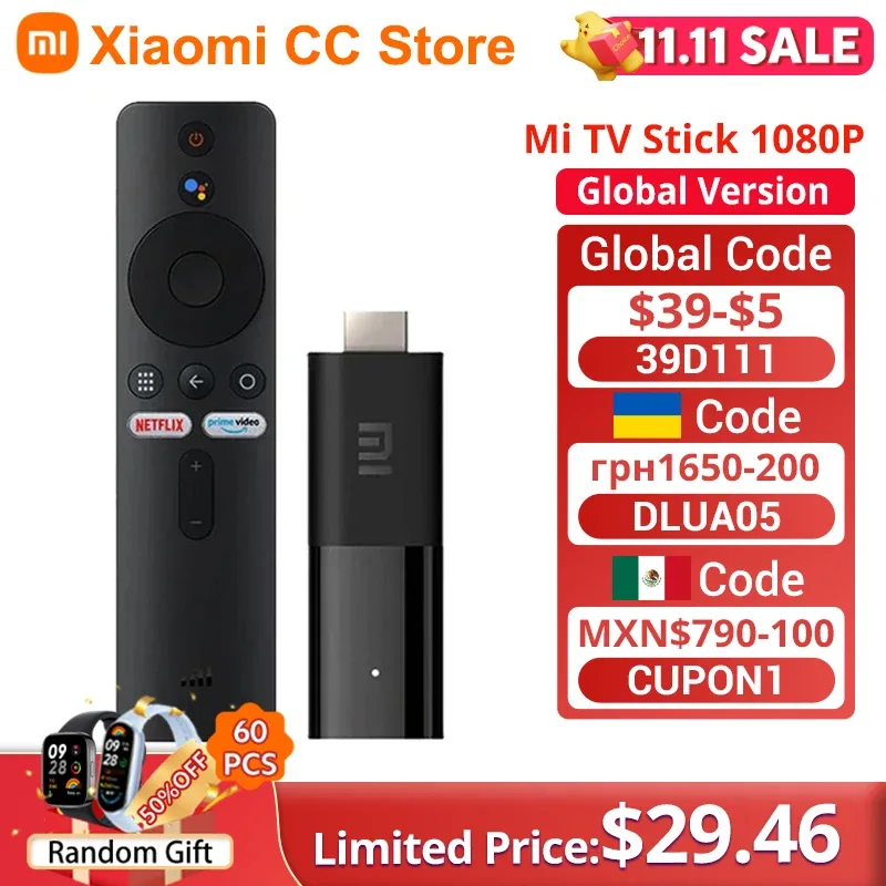 Xiaomi mi tv vara versão global 1080p android tv 9.0 hdr 1gb ram 8gb rom portátil mini tv dongle wifi google assistente