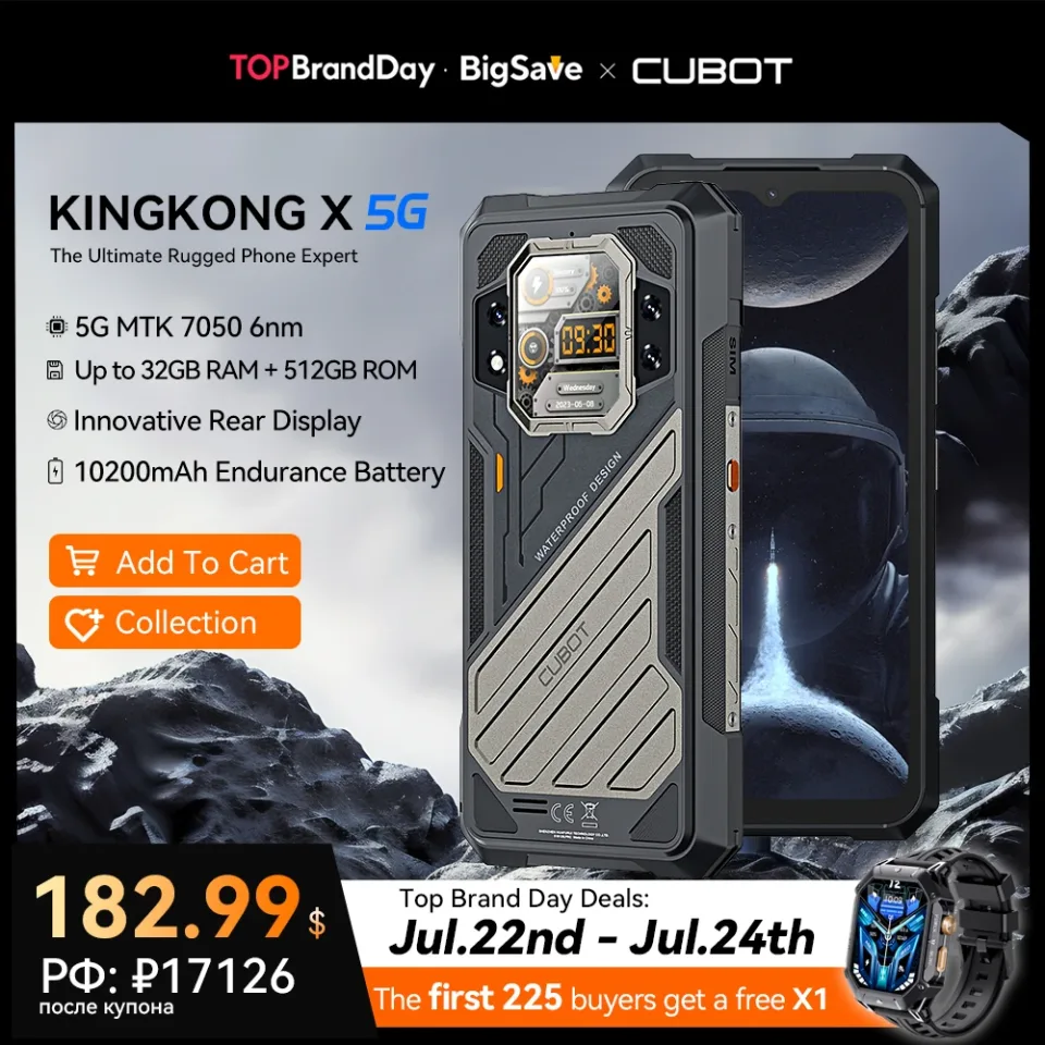 [Estreia mundial] CUBOT KINGKONG X, Smartphone robusto 5G, 32GB de RAM (16GB + 16GB estendidos),ROM de 256/512GB, bateria de 10200mAh, tela de 6,583" 120Hz,câmera de 100MP, celular android 14,NFC, adicionar ao carrinho