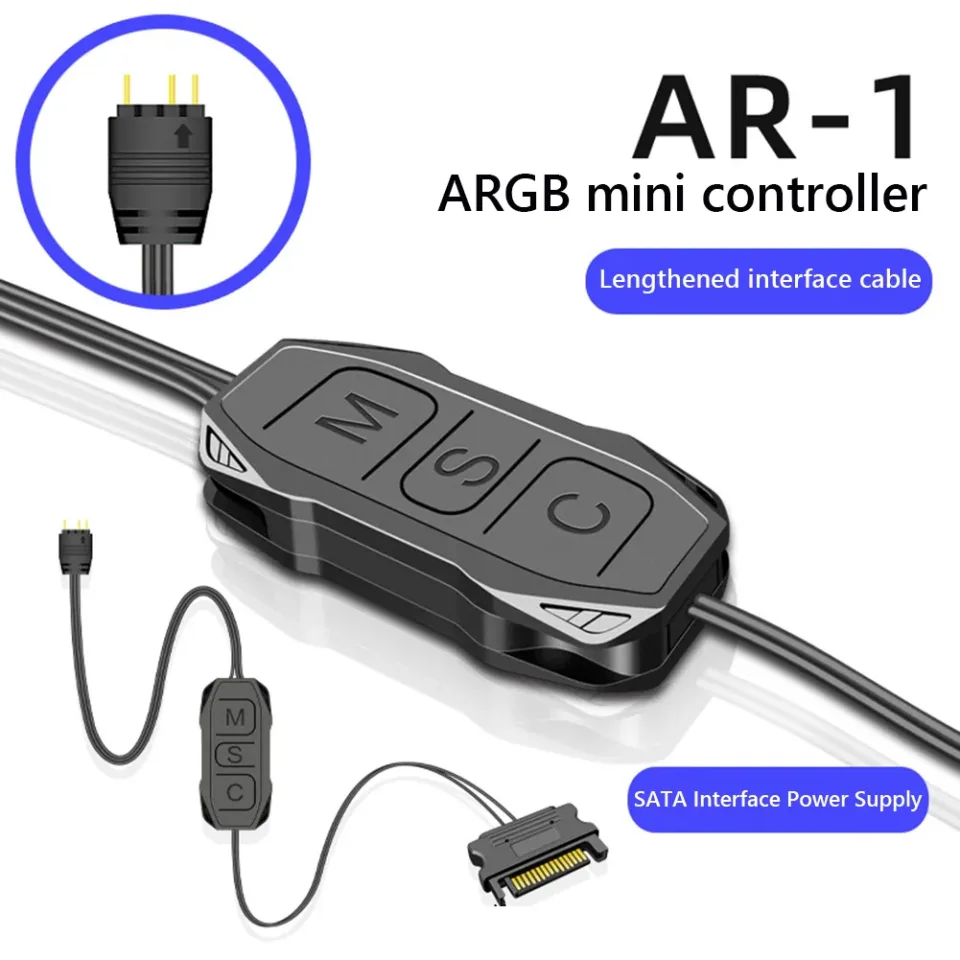 ["COOLMOON AR-1 RGB Controller Cable 5V 3 Pin to SATA AURA ARGB Mini Control HUB Supply RGB SYNC Controller adapter"]