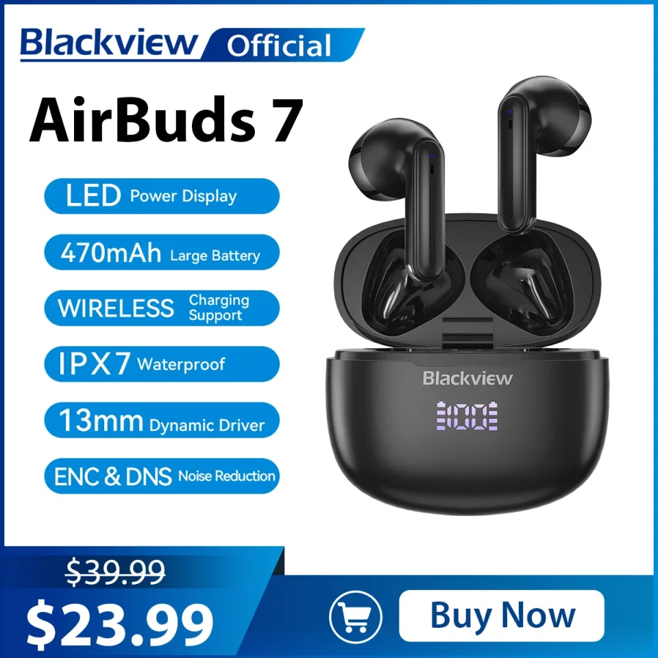 Blackview Novos AirBuds 7 Portáteis Sem Fio Bluetooth Fones De Ouvido Fones De Ouvido com Microfone Carga Sem Fio para O Telefone Móvel