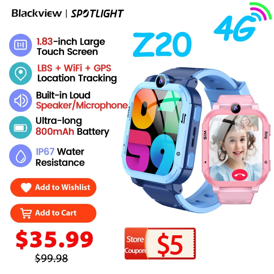 Estreia mundial blackview novo z20 4g relógio inteligente crianças gps wifi chamada de vídeo criança smartwatch monitor rastreador localização ip67 relógio