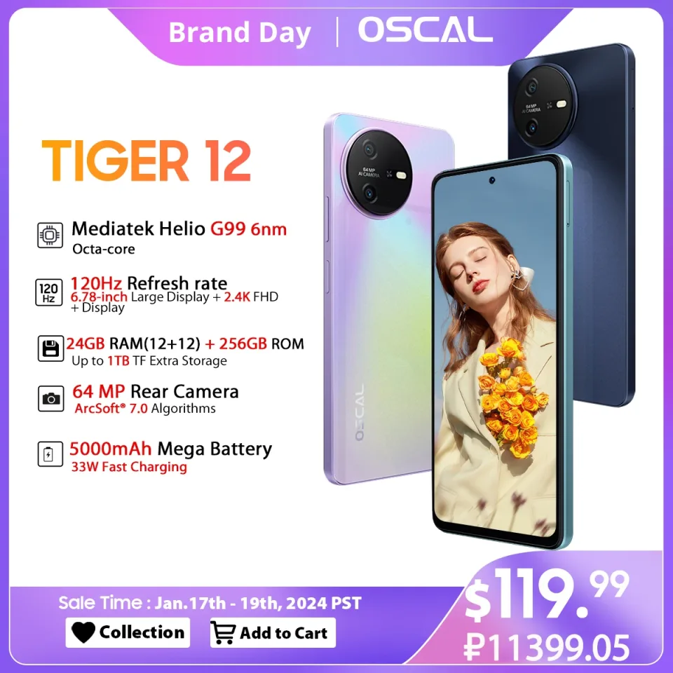 OSCAL-TIGER 12 Smartphone, Android 13, Helio G99, 6,78 ", 120Hz, 2.4K Display, Celular, 24GB, 256GB, 64MP, Celular, Estreia Mundial