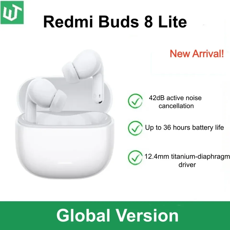 Redmi Buds 8 Lite Versão Global Fones de Ouvido TWS Bluetooth 5.4 Cancelamento Ativo de Ruído 42dB Bateria de 475mAh com 36h de Duração
