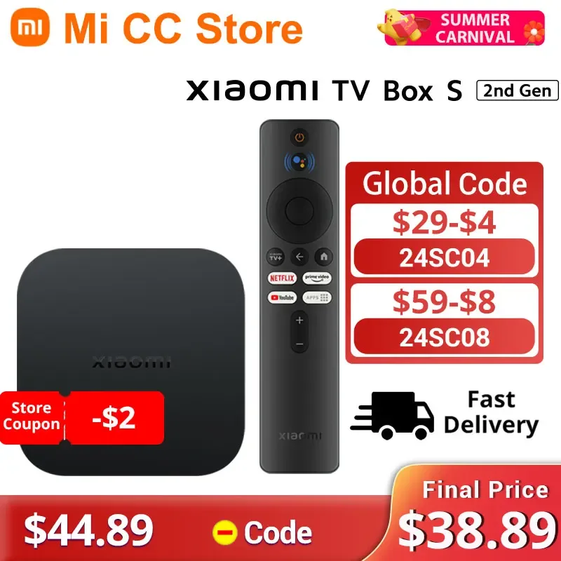 Xiaomi-mi tv box 2nd Gen versão global, 4k ultra hd, google tv, 2gb, 8gb, visão dolby, hdr10 +, assistente do google, smart mi box s player