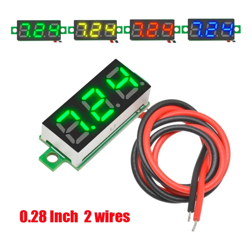 Mini voltímetro digital com tela LED, testador de tensão, vermelho, azul, amarelo, verde, DC, 2.5V-40V, 0, 28 Polegada, 2 fios