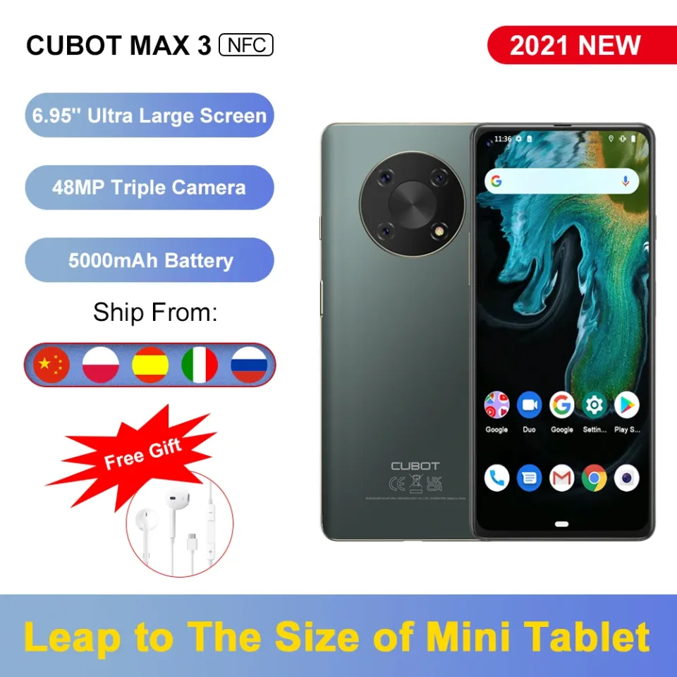 Cubot MAX 3 Smartphone 6,95 "tela cheia grande, câmera tripla de 48 MP, bateria maciça de 5000mAh, telefone Android 11, Suporte NFC do Google Pay, celular Dual SIM 4G, 4 GB de RAM, 64 GB ROM (256 GB estendido), GPS