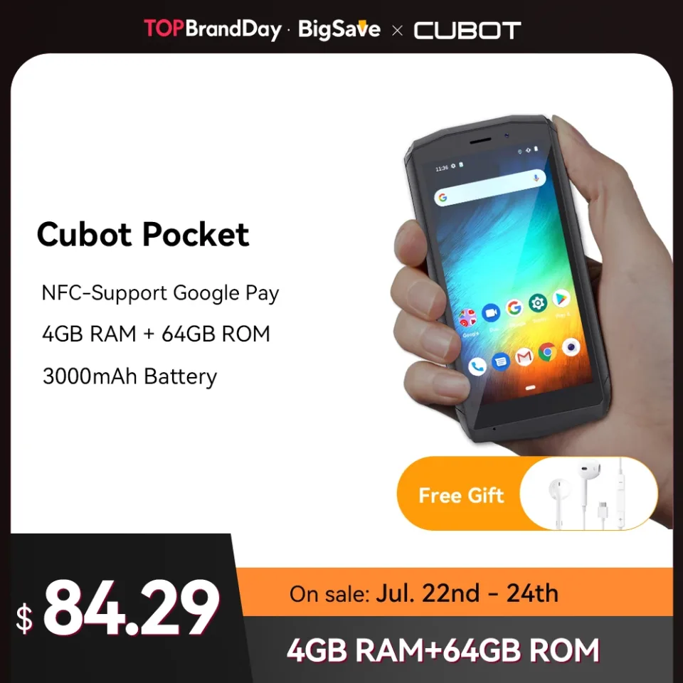 Cubot Pocket, mini celular de 4 polegadas, smartphone Android, NFC, 4 GB de RAM, ROM de 64 GB (128 GB estendido), telefone Dual SIM 4G, 3000mAh, câmera de 16MP, celular barato com frete grátis, Mini Phone
