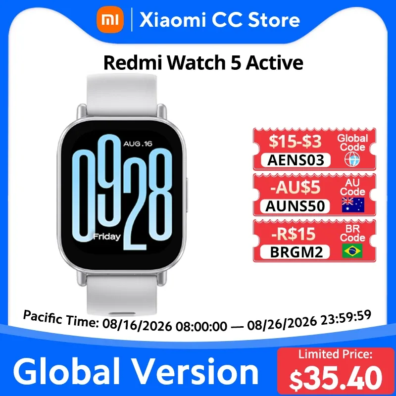 Nova versão global Xiaomi Redmi Watch 5 Chamada Bluetooth ativa até 18 dias de vida útil da bateria 2''display 140+ modos de trabalho 5ATM