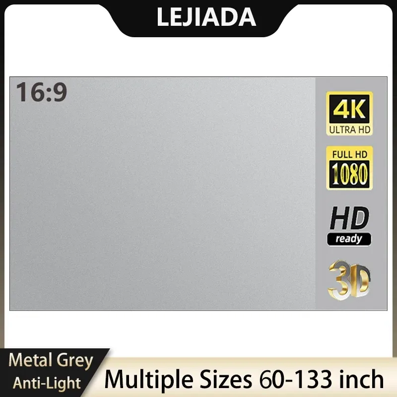 Lejiada tela do projetor metal cinza anti-luz 60-133 Polegada 16:9 dobrável portátil tela reflexiva festa em casa interior ao ar livre