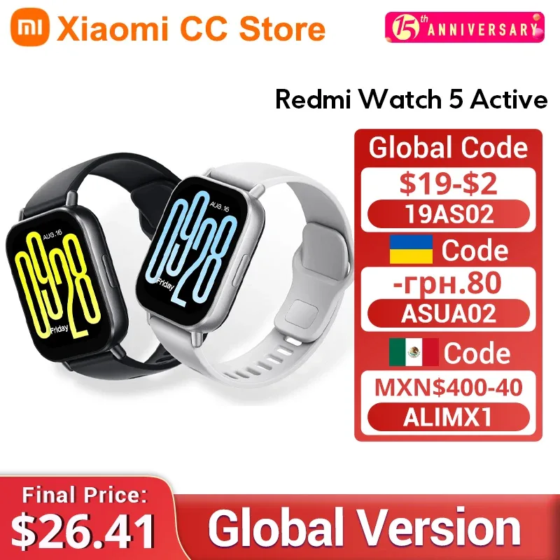 Versão global Xiaomi Redmi Watch 5 Active 2 '' Display até 18 dias de vida mais de 140 modos de treino Bluetooth chamando 5ATM