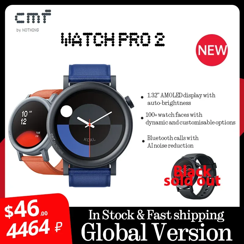 Versão global CMF by Nothing Watch Pro 2 1.32 "AMOLED Bluetooth 5.3 BT Chamadas com redução de ruído AI GPS cmf watch pro 2