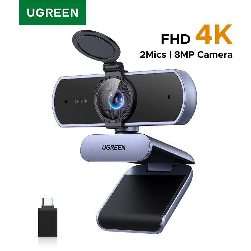 Webcam 4K FHD 1080P 8MP para PC, foco automático PDAF, microfones duplos com cancelamento de ruído AI, câmera Web cam funciona para zoom/equipos/Google Meet