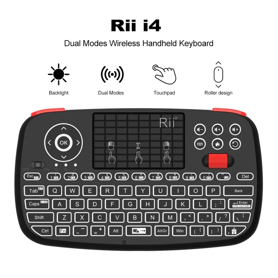 Rii i4 mini teclado sem fio bluetooth com touchpad 2.4ghz mouse retroiluminado controle remoto para windows android tv box smart tv