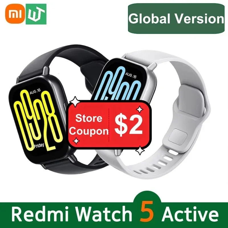 Versão global Xiaomi Redmi Watch 5 Active 2 '' Display de até 18 dias de vida útil da bateria mais de 140 modos de treino Chamadas Bluetooth 5ATM