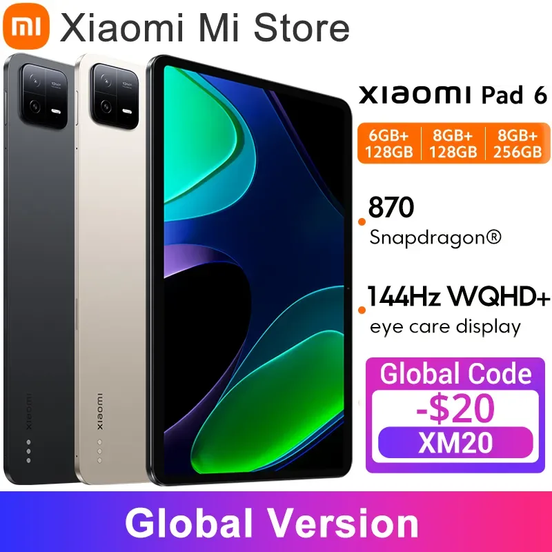 Xiaomi-Versão Global Pad 6, Snapdragon Pad®Tablet de carregamento rápido para exibição Eye Care, WQHD, 870, 33W, câmera de 13MP, 8840mAh, 144Hz, 11"