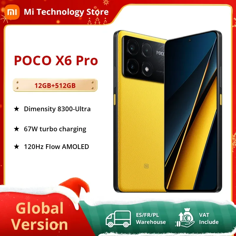 POCO-X6 Câmera Tripla de Carregamento Turbo Pro com AMOLED, Versão Global, 5G, Dimensão MTK, 8300-Ultra, 67W, 64MP, OIS, 120Hz, 5100mAh