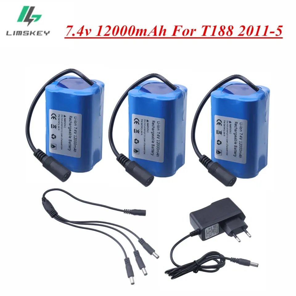 Bateria de 7.4v 12000mah com carregador usb para t188 t888 2011-5 v007 c18 h18 controle remoto rc isca de pesca barco peças de bateria sobressalente