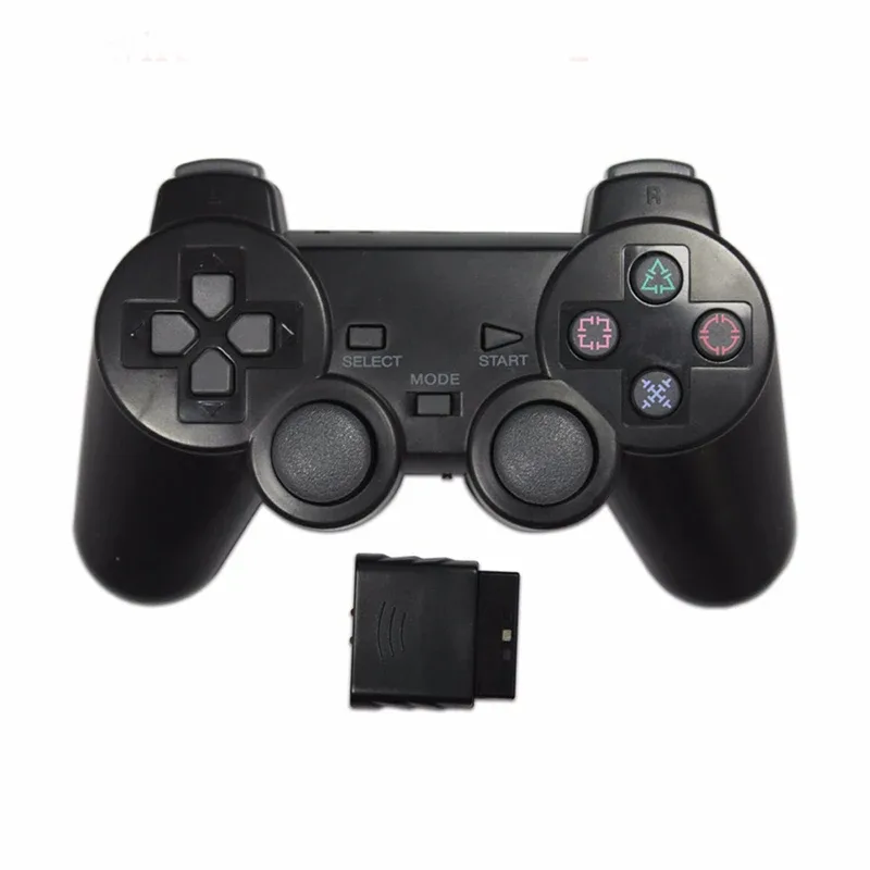Controle de jogo transparente colorido para PS2, gamepad sem fio de 2.4GHz com vibração, compatível com Playstation 2