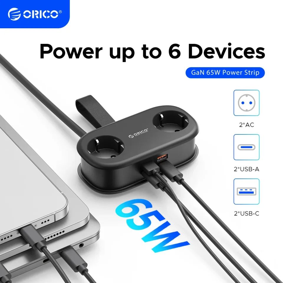 Orico plugue ue gan 65w tira de energia 2ac tomadas 2 portas usb 1 tipo c adaptador portátil cabo extensão carregamento rápido para viagens para casa