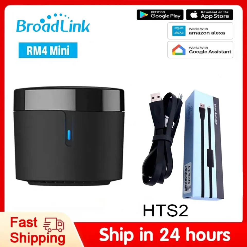 Controle Remoto IR Broadlink RM4 Mini HTS2 para Ar Condicionado, TV, Decodificador, Sensor de Temperatura e Umidade para Google Home Alexa