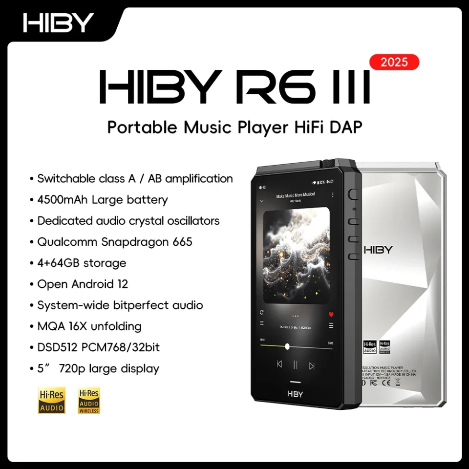 HiBy R6III 2025 / R6 Gen 3 Reprodutor de Música Android 12 MP3 USB DAC HIFI WiFi Bluetooth 5.0 CS43198 *4 MQA16x DSD512 PCM768 4500mAh