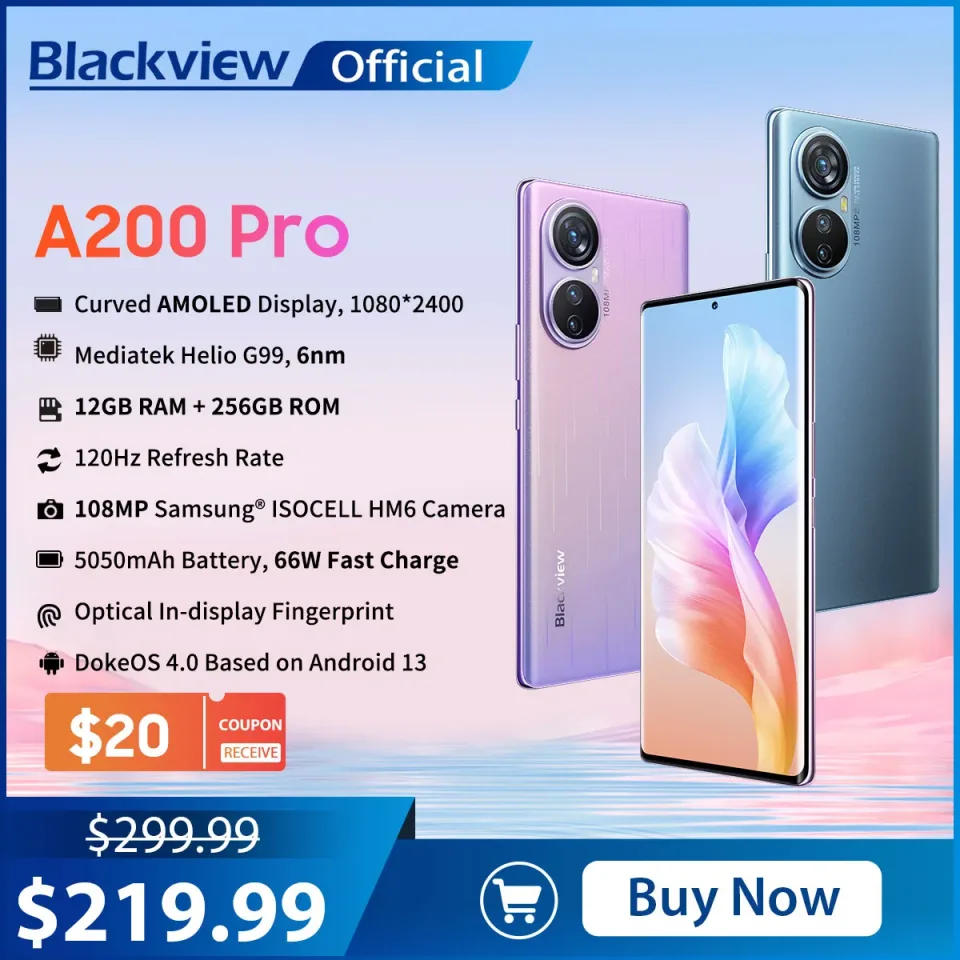 Blackview-A200 Pro Celular, 6,67 ", 120HZ, AMOLED, Tela Curva, 12GB, 256GB, Android 13, Câmera 108MP, 66W Fast PD