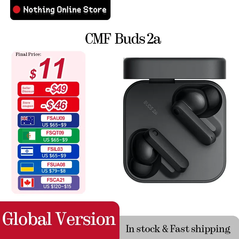CMF Buds 2a Versão Global Bluetooth 5.4 Até 31 Horas de Reprodução Driver de 12.4mm ANC de 42dB 4 Microfones HD IP54