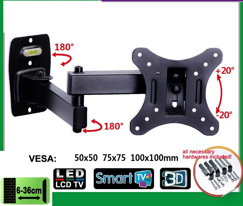 Full Motion LCD LED Monitor Titular, TV Montagem Na Parede, Suporte De Inclinação Giratória, Braço De Balanço, 10-26 ", EML602