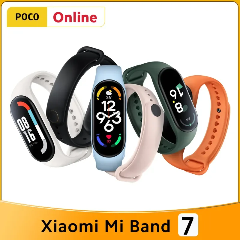 2022 Xiaomi Mi Banda 7 Pulseira Inteligente 1.62 "Tela AMOLED Oxigênio Sangue Fitness Traker Bluetooth Pulseira Relógio Inteligente VS Banda 8