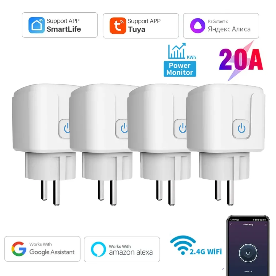 Tuya 16A,20A Tomada Inteligente WiFi Tomada Função de Temporização de Monitoramento De Energia DA UE Funciona com Alexa, Inicial do Google, Alice, Vida Inteligente Casa