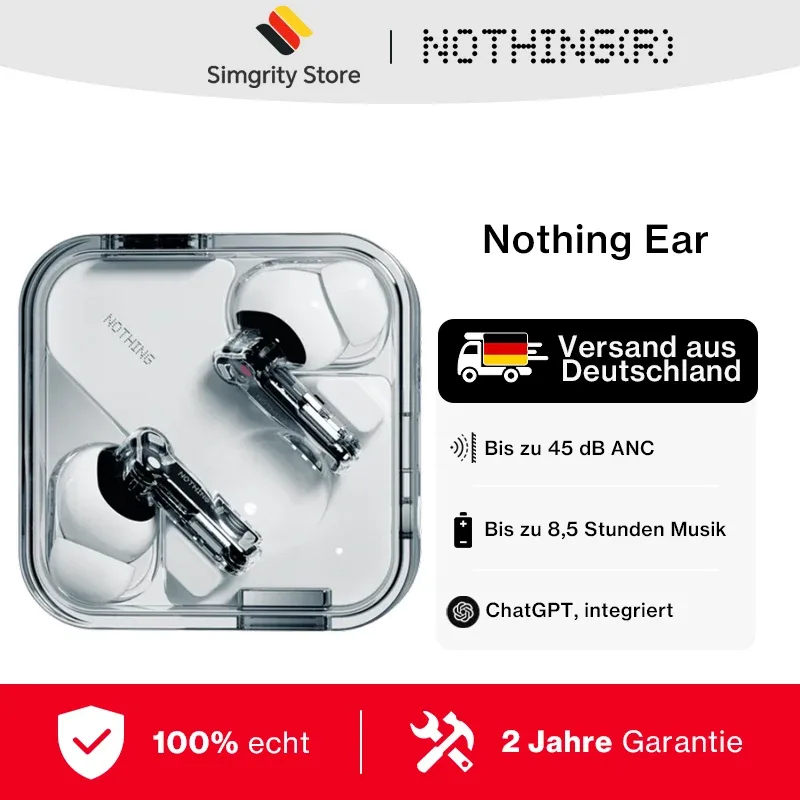 Auricular Bluetooth sem fios Nothing Ear 45dB Cancelamento ativo de ruído ANC 11mm Driver Áudio de alta resolução de 24 bits com LDAC e LHDC