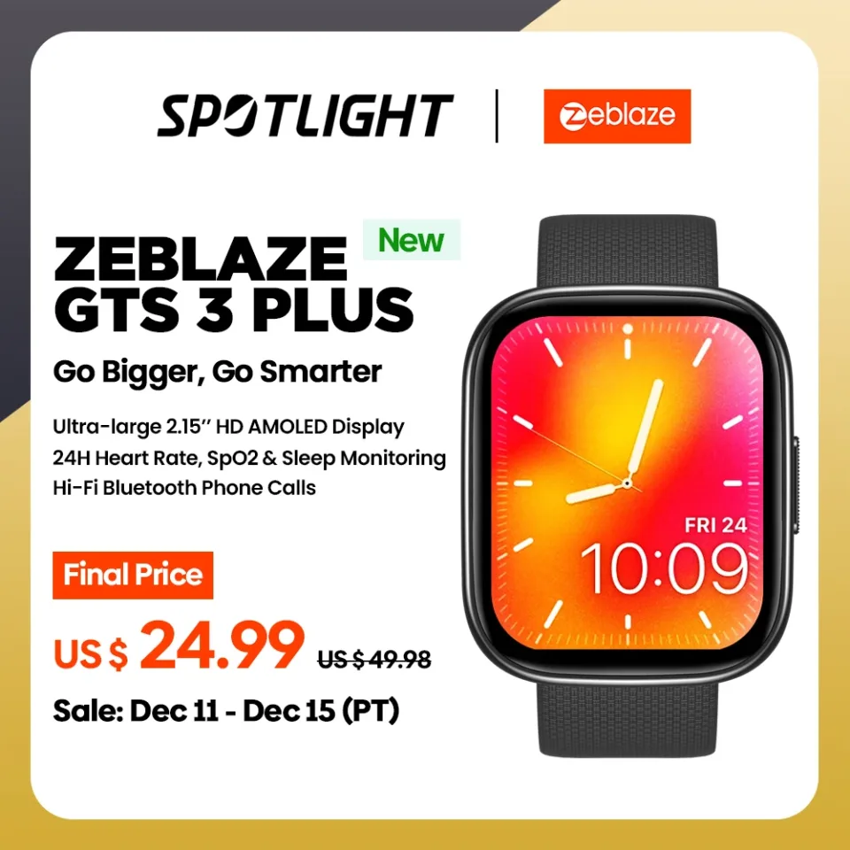 Zeblaze-Smartwatch GTS 3 Plus Ultra, Tela AMOLED 2.15 ", Bluetooth, Chamadas Telefônicas, Rastreamento de Saúde e Fitness, Novo