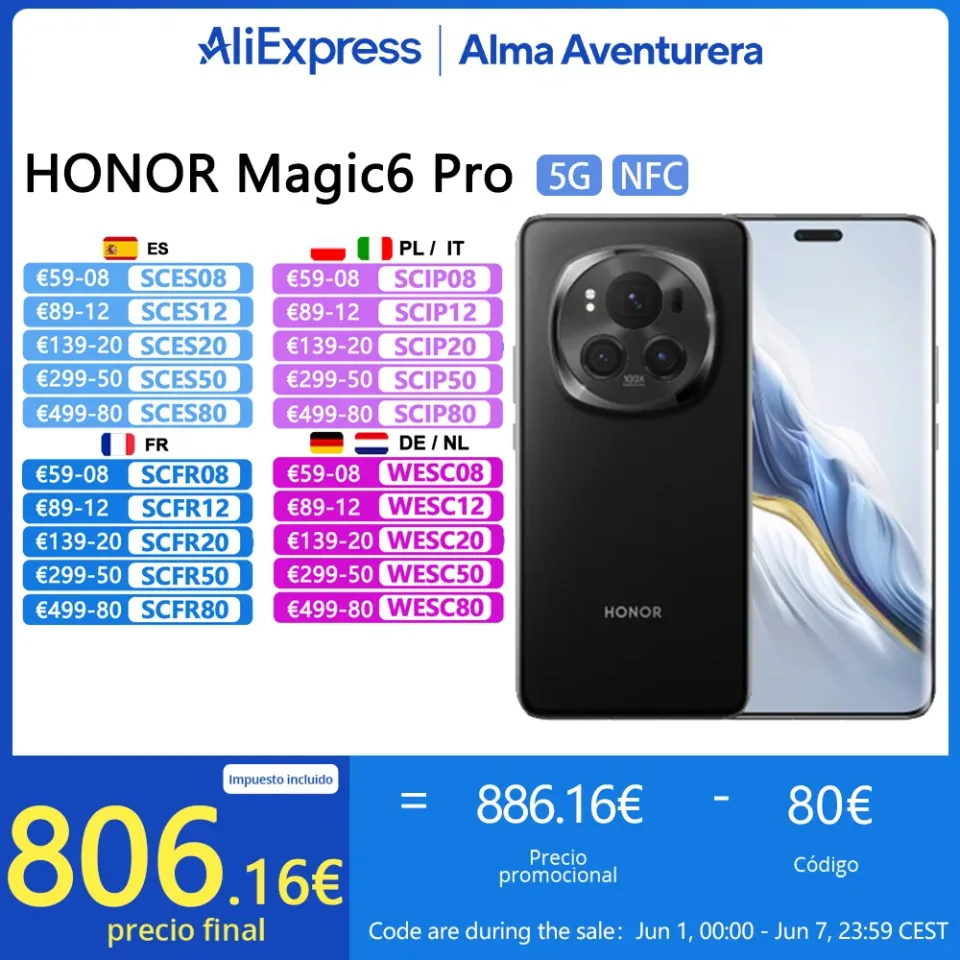 Honor-Magic6 Pro Smartphone, 5G, NFC, Snapdragon 8, Gen 3,180MP, Telefone Periférico, 5600mAh, Suporta Carregamento Sem Fio, Versão Global