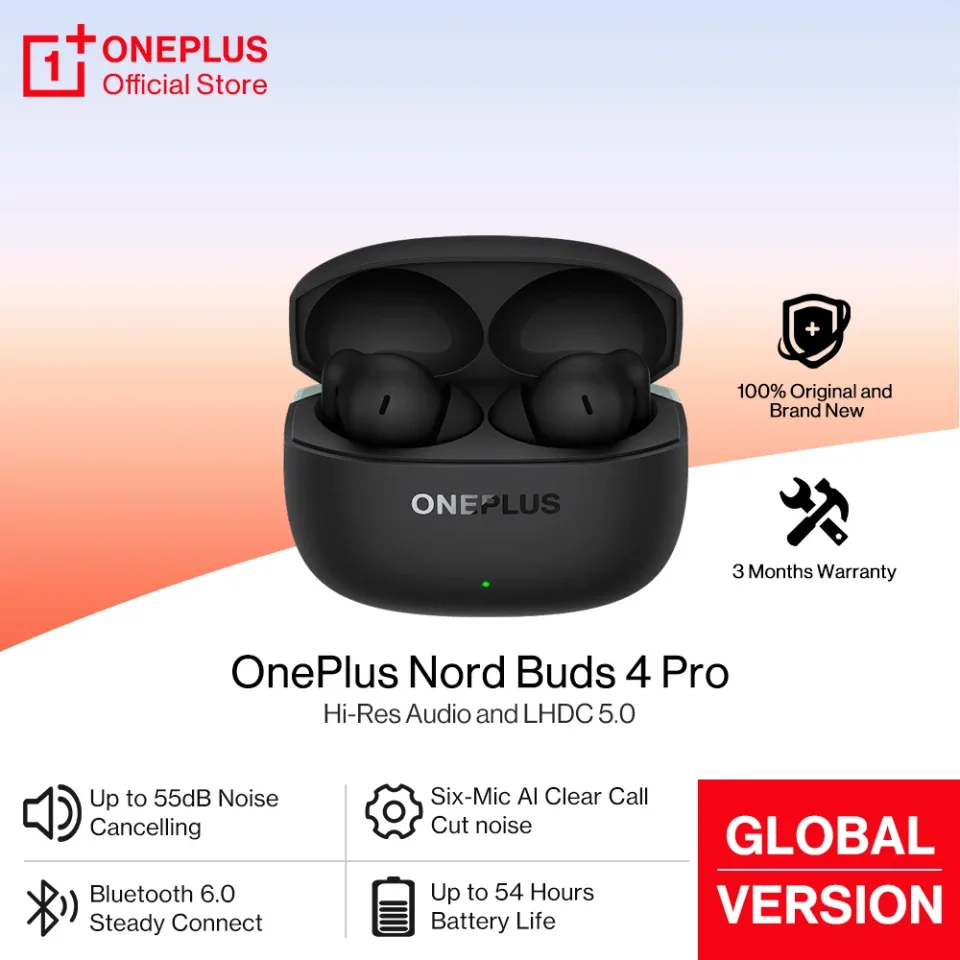 OnePlus Nord Buds 4 Pro Versão Global Fones de Ouvido Bluetooth 6.0 com Cancelamento de Ruído de 55dB até 54 Horas de Reprodução Fones Sem Fio