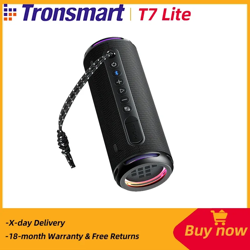 Tronsmart-T7 Lite Alto-falante Bluetooth Portátil, Baixo Aprimorado, Bluetooth 5.3, 24h Playtime, Controle APP, para Camping