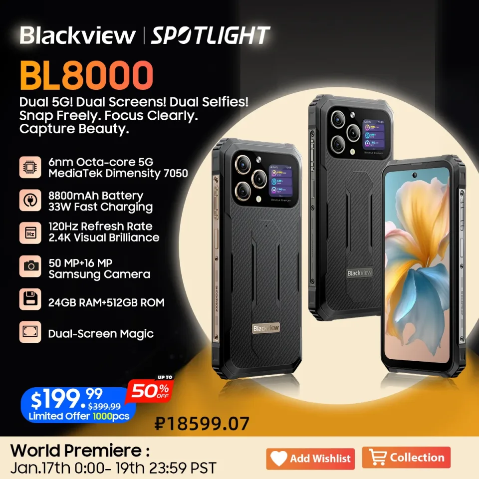Blackview-BL8000 5G Rugged Smartphone, Celular, 6.78 ", 2.4K FHD +, Display 120Hz, 24GB, 512GB, 50MP, 8800mAh, 33W, Estreia Mundial