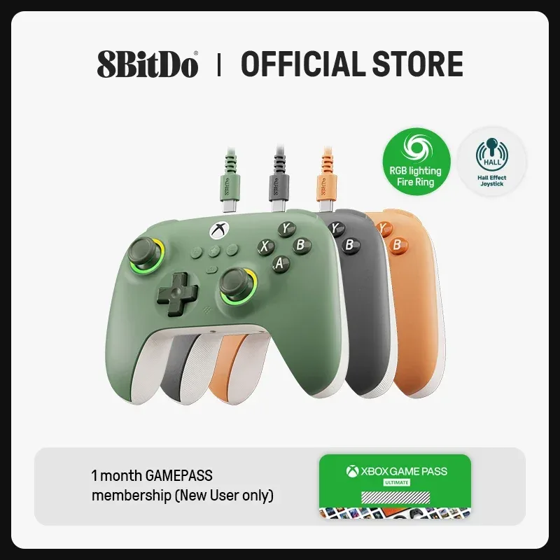 Controlador de jogos com fio 8BitDo Ultimate C para Xbox, anel de fogo de iluminação RGB e joysticks de efeito Hall, Windows 10/11