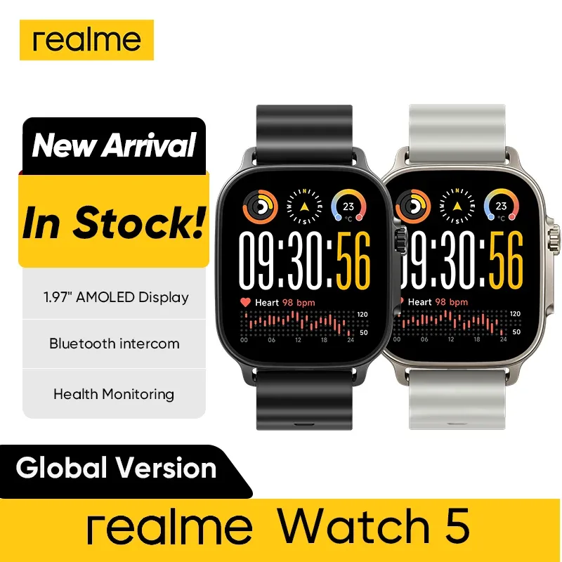 Realme Watch 5 Smart Watch 1.97 "2D Display AMOLED plano Bússola e GPS independente com 5 GNSS 14 dias de vida útil da bateria Cartão NFC IP68