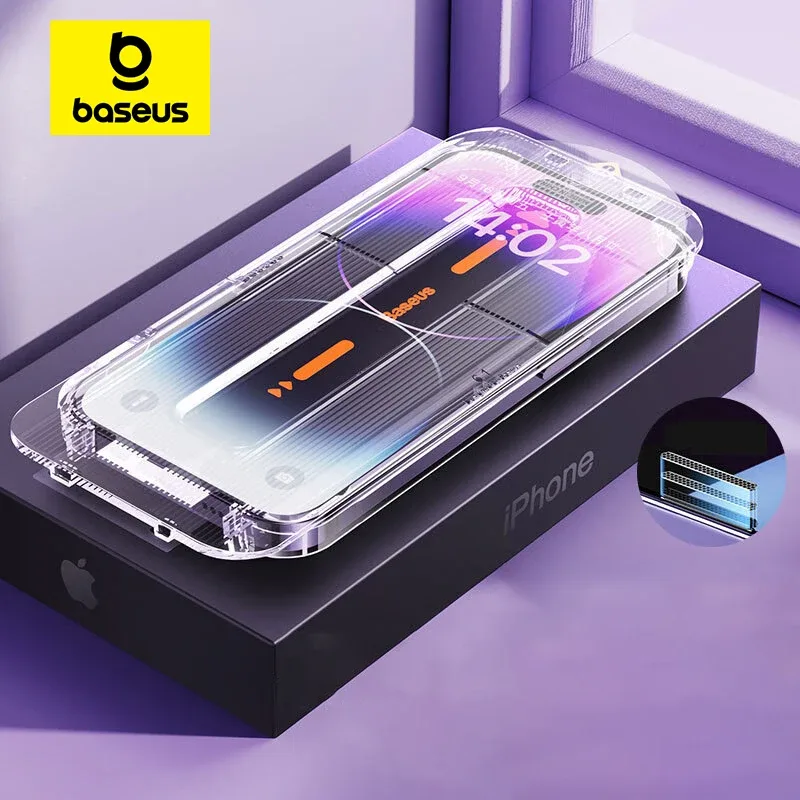 Baseus vidro temperado para iphone 16 15 14 13 12 11 pro max protetor de tela hd com kit de limpeza anti peeping vidro à prova de poeira