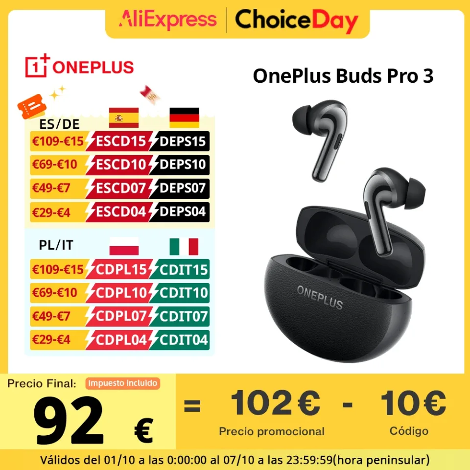 Versão global OnePlus Buds Pro 3 Auscultadores com cancelamento de ruído até 50dB Áudio espacial com seguimento da cabeça Auscultadores com áudio de alta resolução