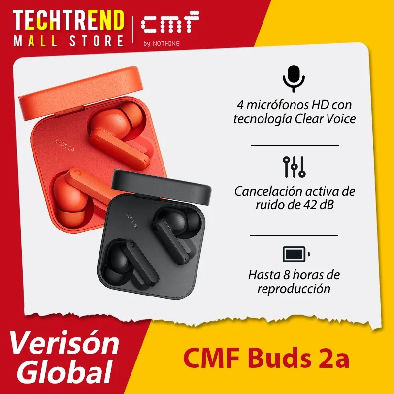 Versão global cmf buds 2a fone de ouvido 12.4mm driver 42db cancelamento de ruído ativo anc 4hd microfones ip54 bluetooth 5.4 fones de ouvido